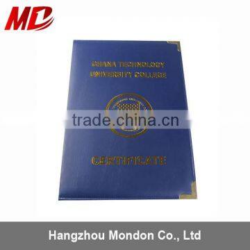 Royal Blue PU Certificate Folder with Four Golden Corners-Book Style