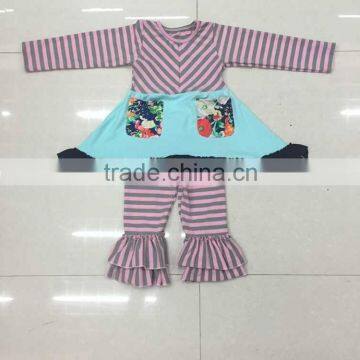 Thanksgiving Costume Western Dress for Little Girl Stripe Top and Pants 2 Pcs Pockets Fall Outfit photo-3