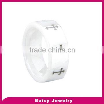 China factory wholesale fashion cross white ceramic ring for women