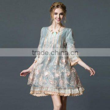 Women Embroidered Dress With Printing Loose Style