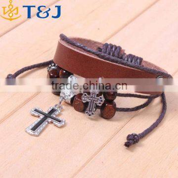 Latest Arrival New Design Jewelry Beads Bracelet Nnisex Multilayer Cross Cheap Leather Bracelet/