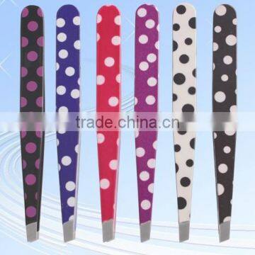 MJ-111 stainless steel slanted tip beauty pattern professional cosmetic tweezers