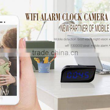 2015 New motion detection night vision wireless 1.3mp video wifi H.264 remote monitor ALARM clock camera