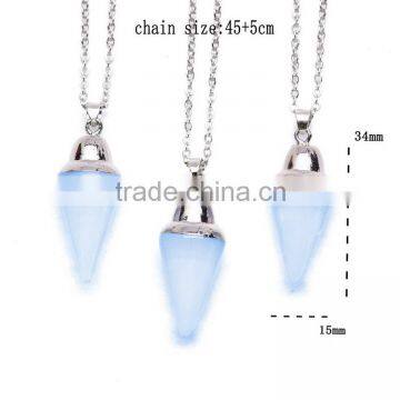 Hot Sale Blue Cone Stone Quartz Silver Chain Pendant Necklace Choker Women Swearter Jewelry