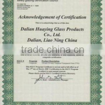 SGCC TEMPERED SAFETY GLAZING CERTIFICATE