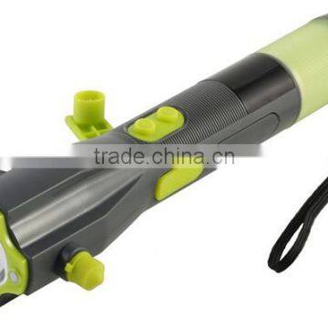 Hand crank dynamo led flashlight with safety hammer