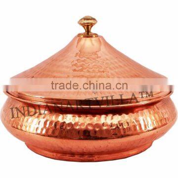 Hammered Steel Copper Serving Mughlai Handi With Lid 1200 ML - Serving Dish Curry Home Hotel Restaurant Tableware