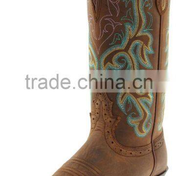 Women's fashion knee high rodeo cowgirl flower embossed leather western boots