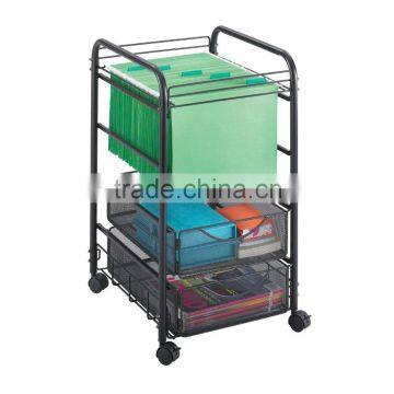 Icegreen Black Mesh Open File Cart with 2 Storage Drawers