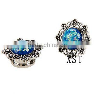 Professional Factory new design Ear plug steel flower opal body jewelry