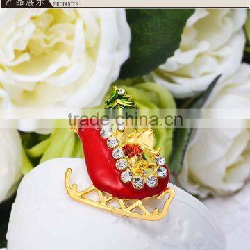 47*44mm Unique Design Personalized Rhinestone Christmas Santa Sleigh Brooch photo-2