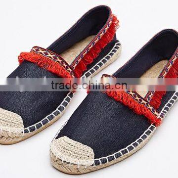 red tassel binding hemp shoe jute sole espadrilles fashion shoe ladies flat loafer shoes 2016, espadrille