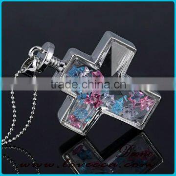 Cross Shape Dry Flower Glass Locket Pendant Necklace photo-3
