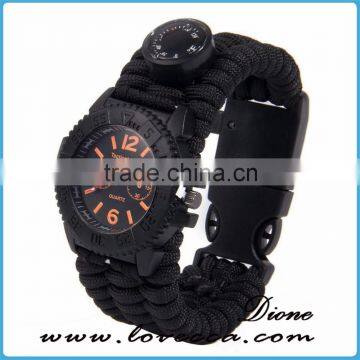 Hot Survival Bracelet Paracord Outdoor Watch With Compass Fire Starter Whistle photo-3