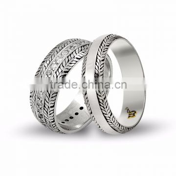 14K Solid White Gold Art Design His Her Wedding Band Custom Engrave Set Ring