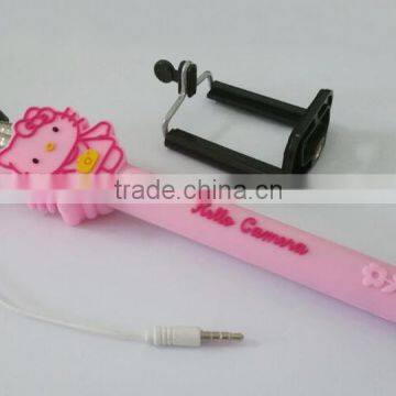 New Design Cartoon Shape Selfie Stick, Mini Lovely Cartoon Extendable Wired Aluminium Alloy Selfie Stick