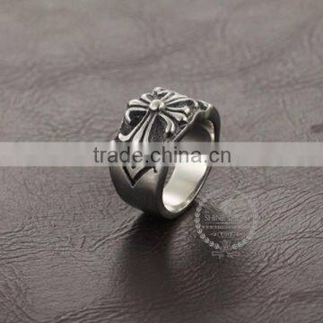 7MM Stainless Steel Vintage Antiqued Silver Cross Symbol Ring Fashion Ring Steam Punk Jewelry 6240032