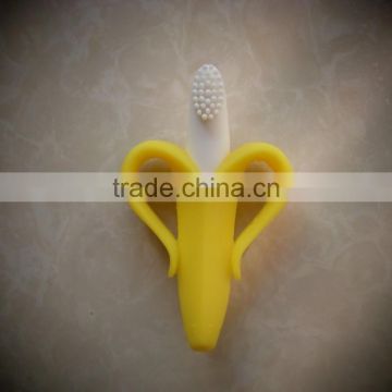 Non-toxic High quality bpa free banana shape silocone baby teether/baby banana tooth brush/child banana toothbrush