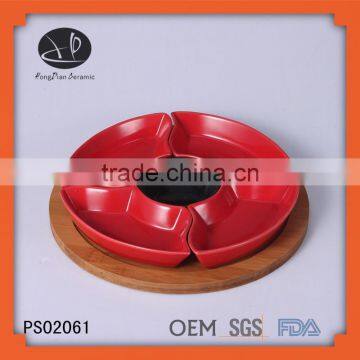 custom bamboo and ceramic chip and dip,high quality food serving tray