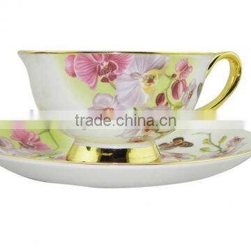 200ml Bone China European Style Flower Pattern tea cup with Saucer Set for promotion gift