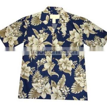 100% cotton bule hawaiian soft collar short sleeve shirts