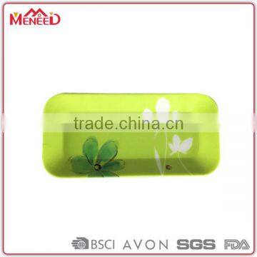 OEM accepted fancy green rectangular floral all over print melamine tea/drink/juice serving small plastic trays