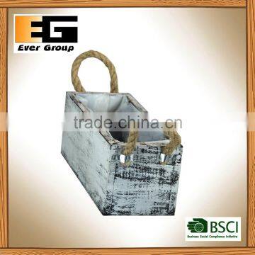 Rectangle Shape Wooden Pot Planters With Rope Handles