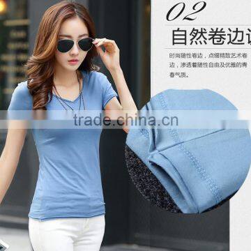 Cotton Women's T-shirt ;V Collar T-shirt; T-shirt photo-2