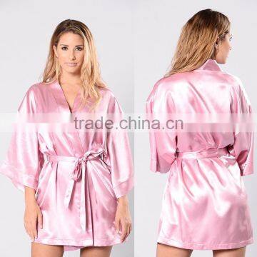 Night Wear Sexy Open Front Mid-Length Kimono Sleeves Waist Tie satin robes women silk