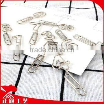 Hot Selling Fanny Number Shaped Metal Silver Paper Clips