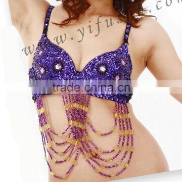 Wholesale stage performance clothing,ladies sequin embellished bra top for bellydance