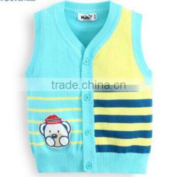 V-neck Button-down Jacquard Kniting Colorful Stripe Baby Sweater Vest photo-3
