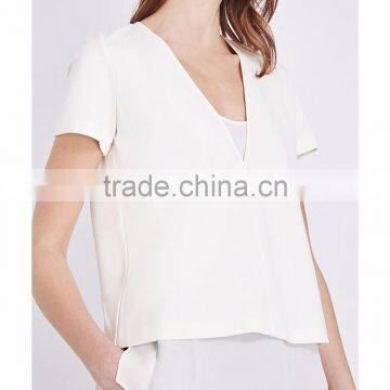 Wholesale Women V-neck Short Sleeves Stretch Crepe Detachable Silk Georgette Camisole(DQE0176T) photo-4
