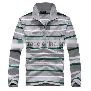 2016 Black and White Horizontal Bands Hot Sale Long Sleeve Men's Polo Shirt photo-2