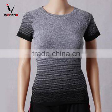 Polyster/Spandex Gradient Quick Dry Slim Fit Sporting Clothing Short Sleeve T Shirts For Women photo-3