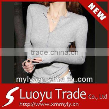 Fashion long sleeve v-neck tshirt for women