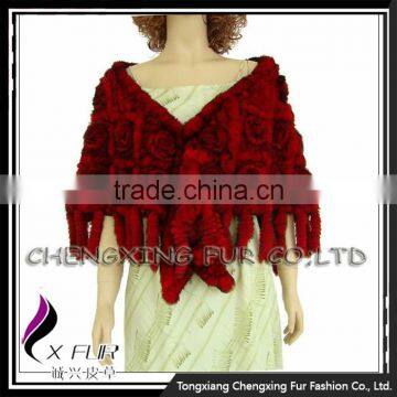 CX-B-23B Wholesale Ladies Fashion Rex Rabbit Fur Poncho Shawl/ Clothes Womens