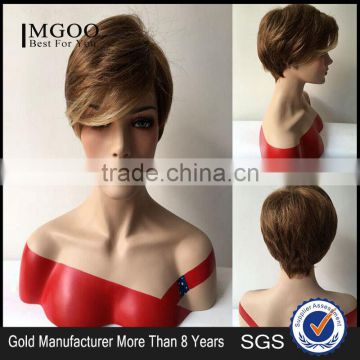 Women Party Short Straight Light Brown Natural Synthetic Full Wig American Women Synthetic Wigs