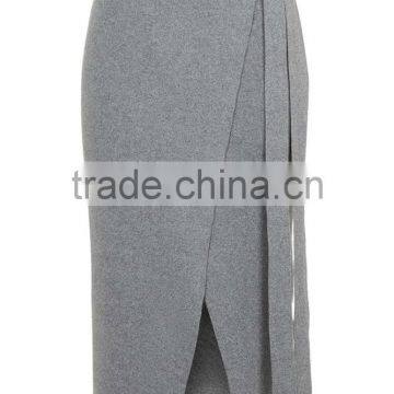 High Quality D-Ring Wrap Skirt Winter Grey Long Skirts Women Slit Office Wear Skirts photo-3