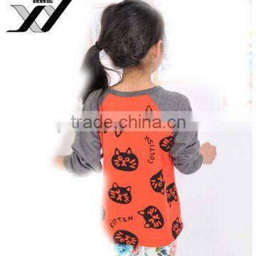 Wholesale Chidren Lovely Cat Pattern Print All Cotton Long Raglan Sleeve Hoodie for Girl photo-4