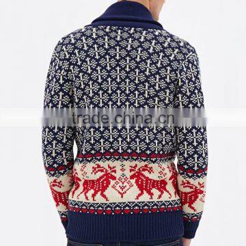 Shawl Collar Jacquard Deer Patterns Mens Cardigan Christmas Ugly Sweater photo-3