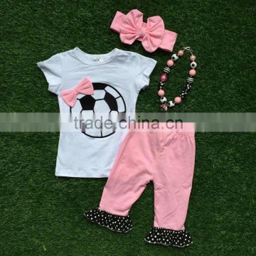 baby Girls Summer design girls boutique clothes girls football outfits short sleeve ruffle capri sets with accessories