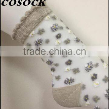 Flower Jacqaurd Women Lovely Ankle High Transparent Nylon Summer Socks photo-2