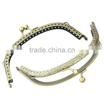 Metal Frame Kiss Clasp Arch For Purse Bag Antique Bronze Ball Flower Pattern Carved 12.5x7cm(Open:13x12.5cm),3pc,Jewelry