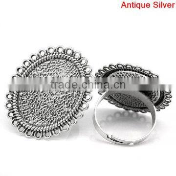 Adjustable Wired Rings Oval Antique Silver Cabochon Setting 19.9mm Ring Setting