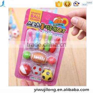 Cute 3D football basketball soccer bowling shape erasers set