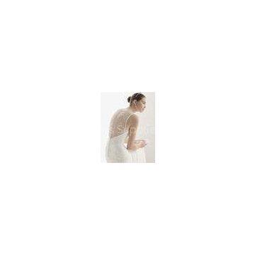 A-line Womens Wedding Dresses Sheer Back High Neck Crew Beads Flowers Pleat Chiffon Sweep Train