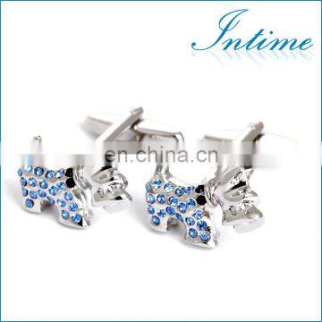 Light Blue Rhinestone Little Dog Men Cufflinks Silver