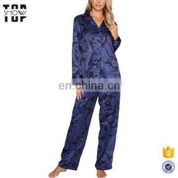 Chinese clothing manufacturers woman customized print satin pajamas sleepwear