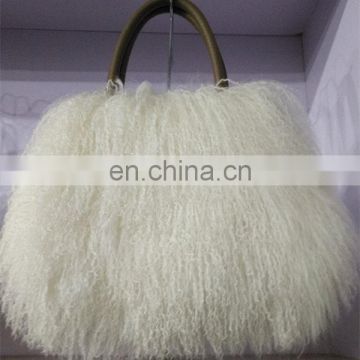 High fashion avocado green grey white long hair Mongolian lamb fur bag Women handbags